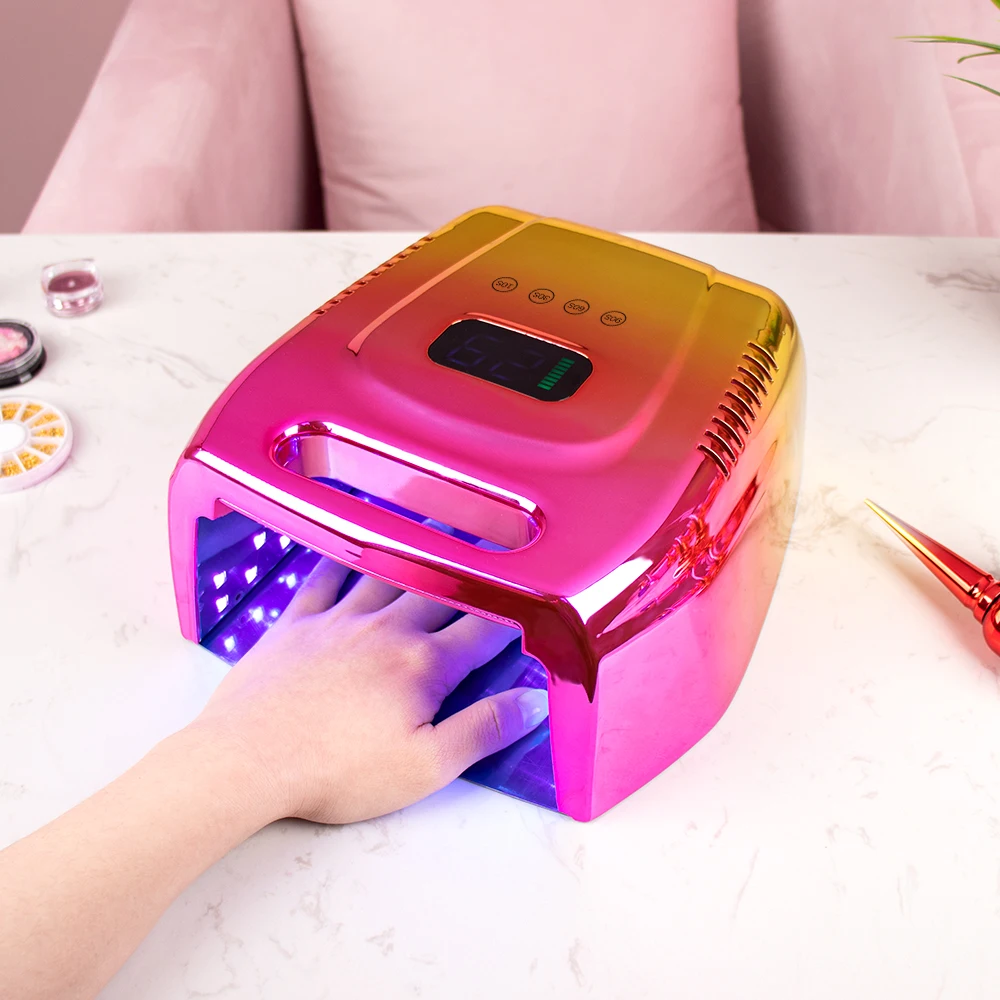 High Power 96W 4 Timer Instelling Nieuwe Oplaadbare Nagellamp met Handvat Draadloze Gel Polish Droger Draadloze Nagel UV LED Lamp