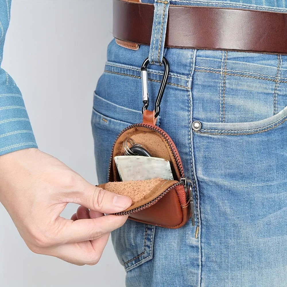 

Portable Retro Oil Wax PU Wallet Anti-loss Mini Elliptical Zipper Pouch Pendant Waterproof Men's Coin Purse Travel