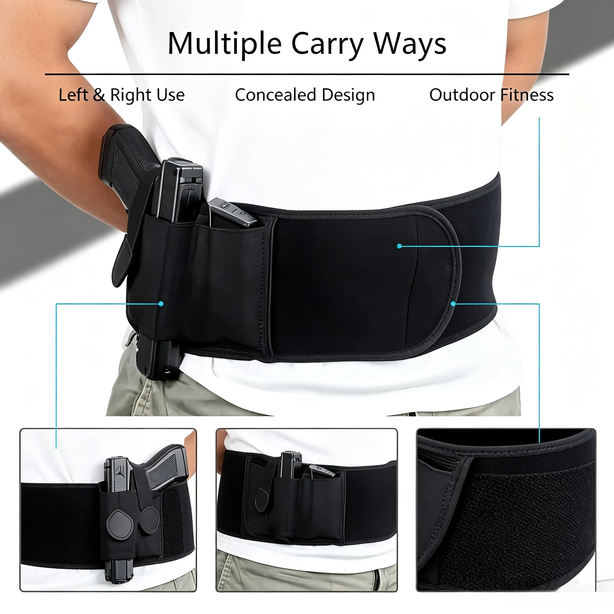 Tactical Hidden Holster Portable Concealed Carry Belly Gun Holster with Waist Band Belt for Outdoor Shooting Hunting Defense