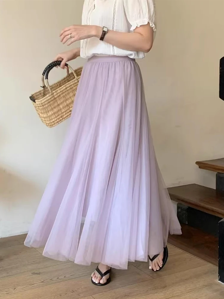 

Ele High Waist Long Skirt Women's Gauze f Body Skirts Summer New Sle Gentle Versatile Slimming Godd Sle