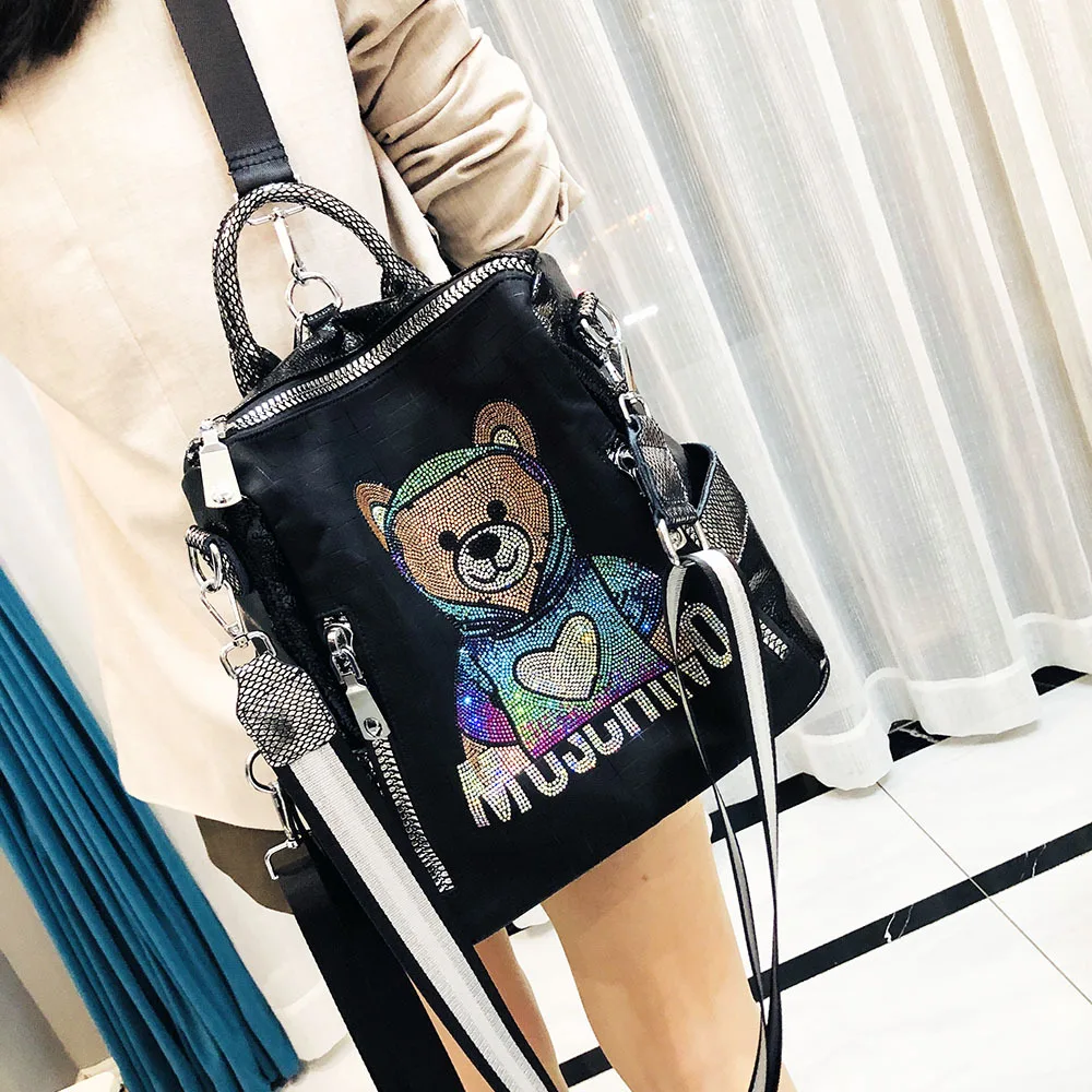 2024 New Arrival Women\'s Backpack with Colorful Diamonds Cute Bear Luxury Bagpack Large Capacity Shoulder Bag