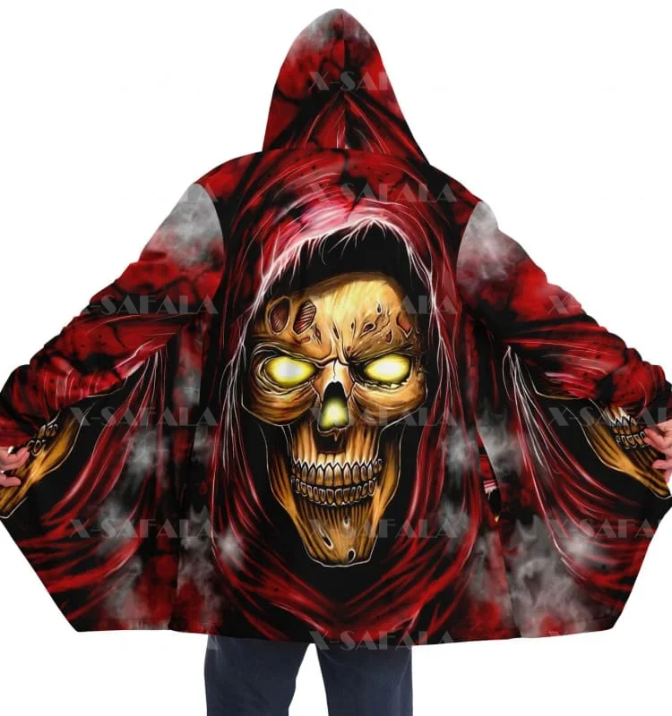 Thick Warm Hooded Cloak for Men Blood Skull Death Praying Overcoat Coat 3D Print Windproof Fleece Cape Robe Hooded Blanket-4