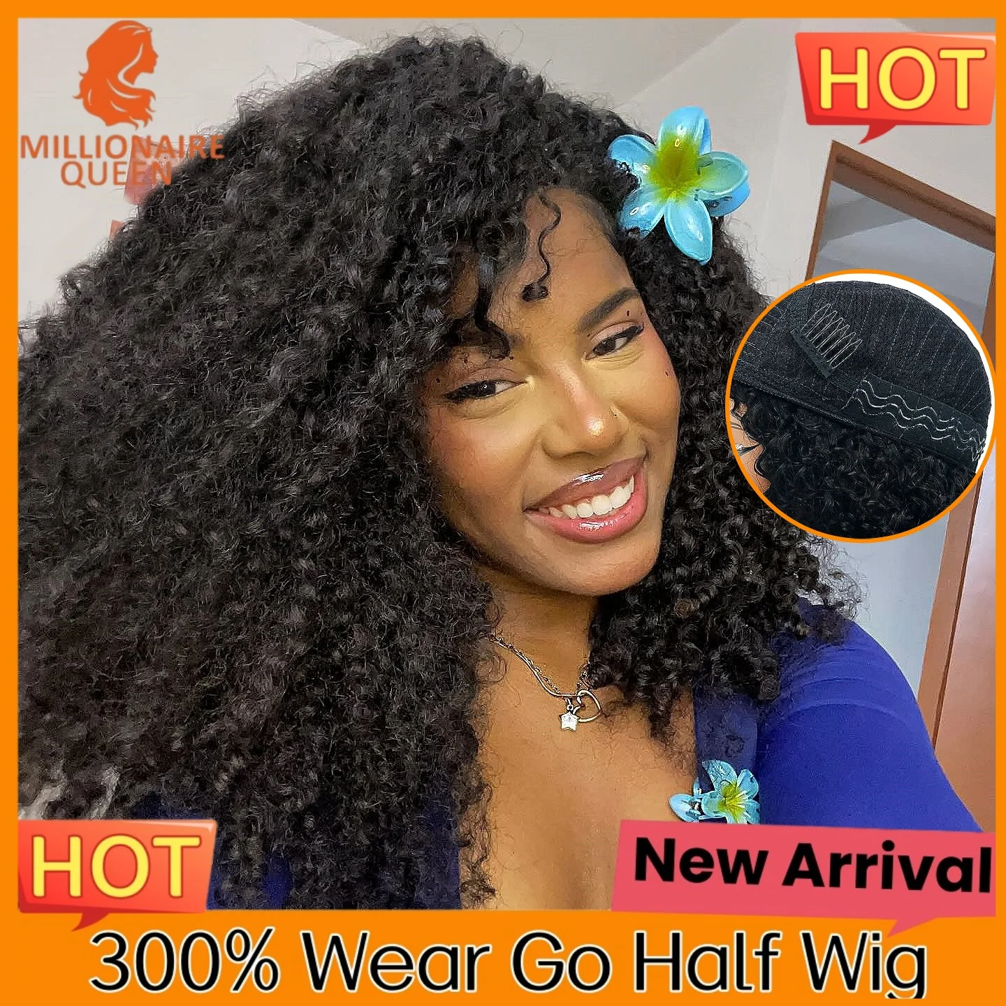 

300% Double Drawn 15A Burmese Pixie Curly Half Wig Kinky Curly Wig Clip In Natural Human Hair Glueless Wig Headband Wigs On Sale