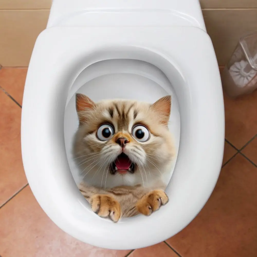 DIY Scary Cat Toilet Sticker 3D Self-adhesive Cat Wall Sticker Waterproof Cartoon Animal Toilet Seat Decal Toilet Seat