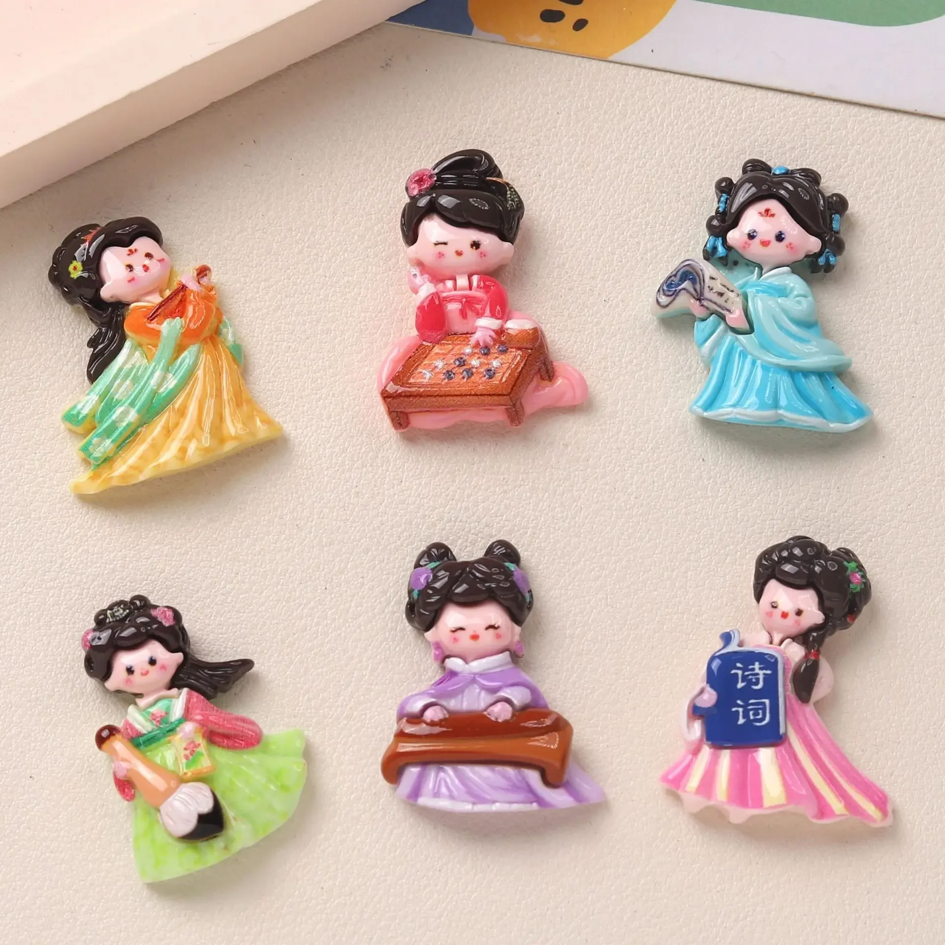 5pcs antique jewelry Tang Dynasty palace girls cute resin flatback cabochons for diy jewelry making carfts supplies resin charms