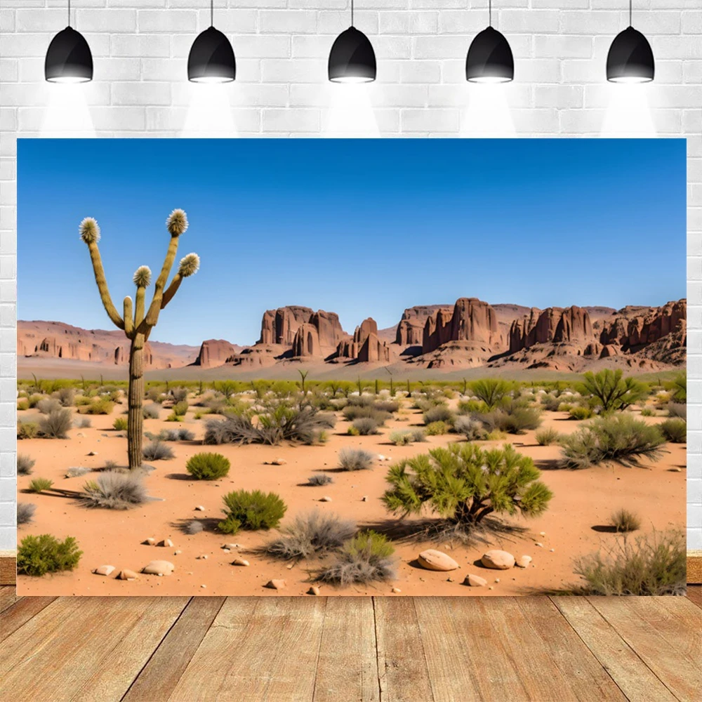 Western Desert Photography Backdrop Dusk Desert Cactus Mountain Shrub Hillside Natural Landscape Portrait Photo Background Props