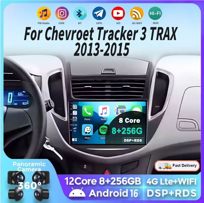 Android 16 para Chevrolet Tracker 3 TRAX 2013-2015, Radio Auto Carplay, Reproductor Multimedia Estéreo, Navegación GPS, Bluetooth Inalámbrico, 2DIN