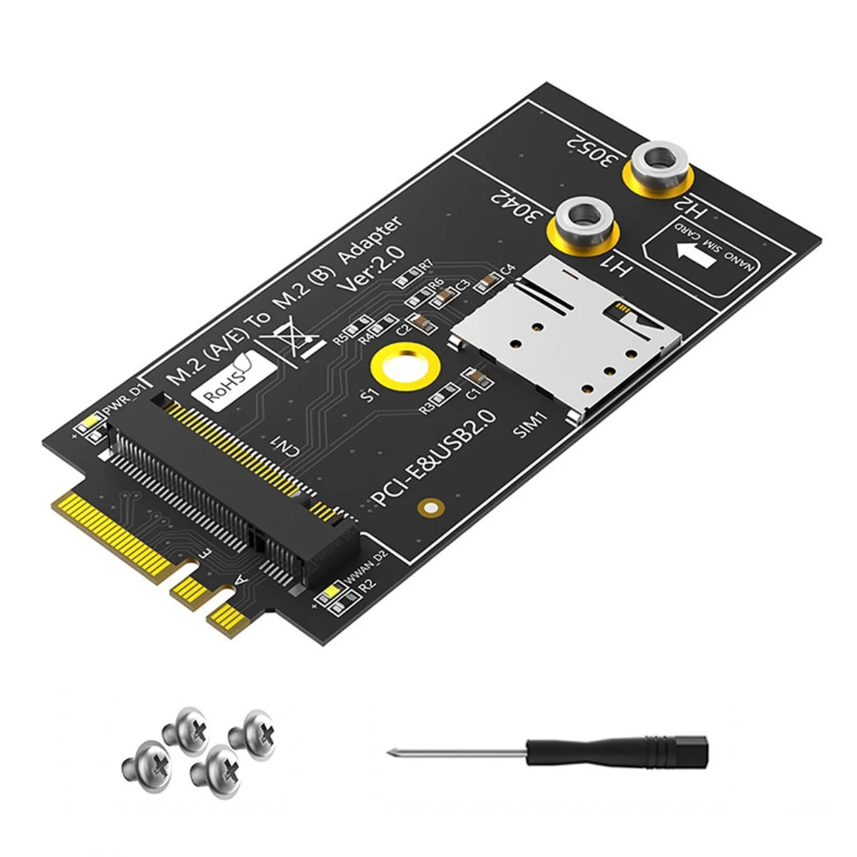 ABGZ M.2 Key B to A+E Adapter Card with NANO SIM Card Slot for 3G/4G/5G Module Supports USB 2.0/PCI-E 3042/3052 Card