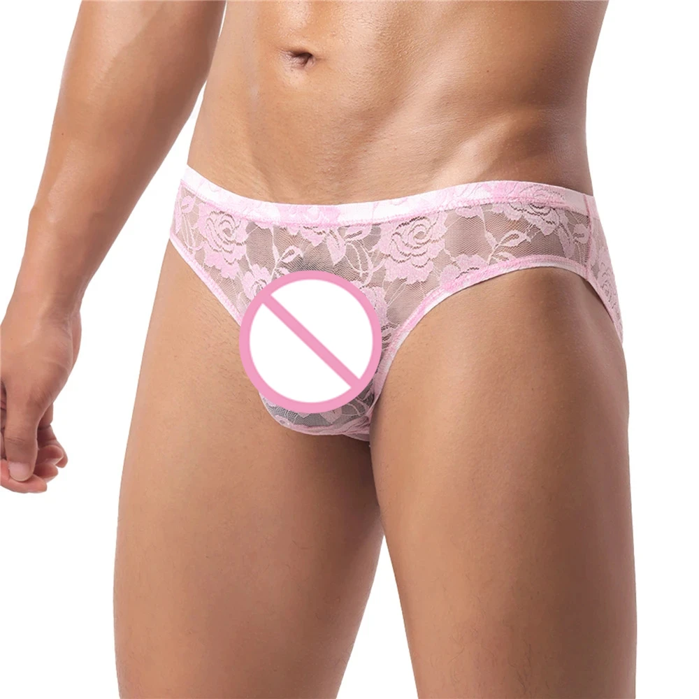 

New Lace Transparent Sexy Men's Triangle Underwear Lace Mesh Breathable Elastic Underwear U-shaped Expansion Bag Lace Underwear