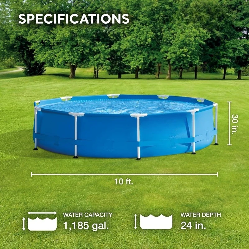 28200EH 10 أقدام × 30 بوصة 4 أشخاص إطار معدني خارجي فوق حمام سباحة مستدير فوق الأرض مع إعداد سهل (المضخة لا تتضمن