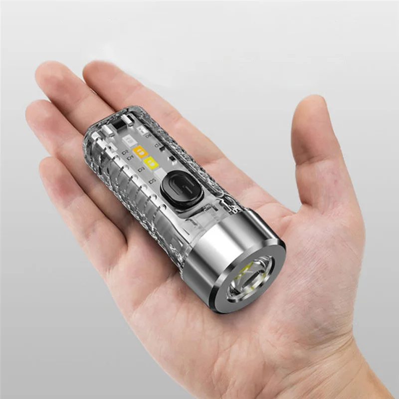 Keychain Light Outdoor Household Mini Luminous Multi-Function Red and Blue Flashing Rechargeable Flashlight