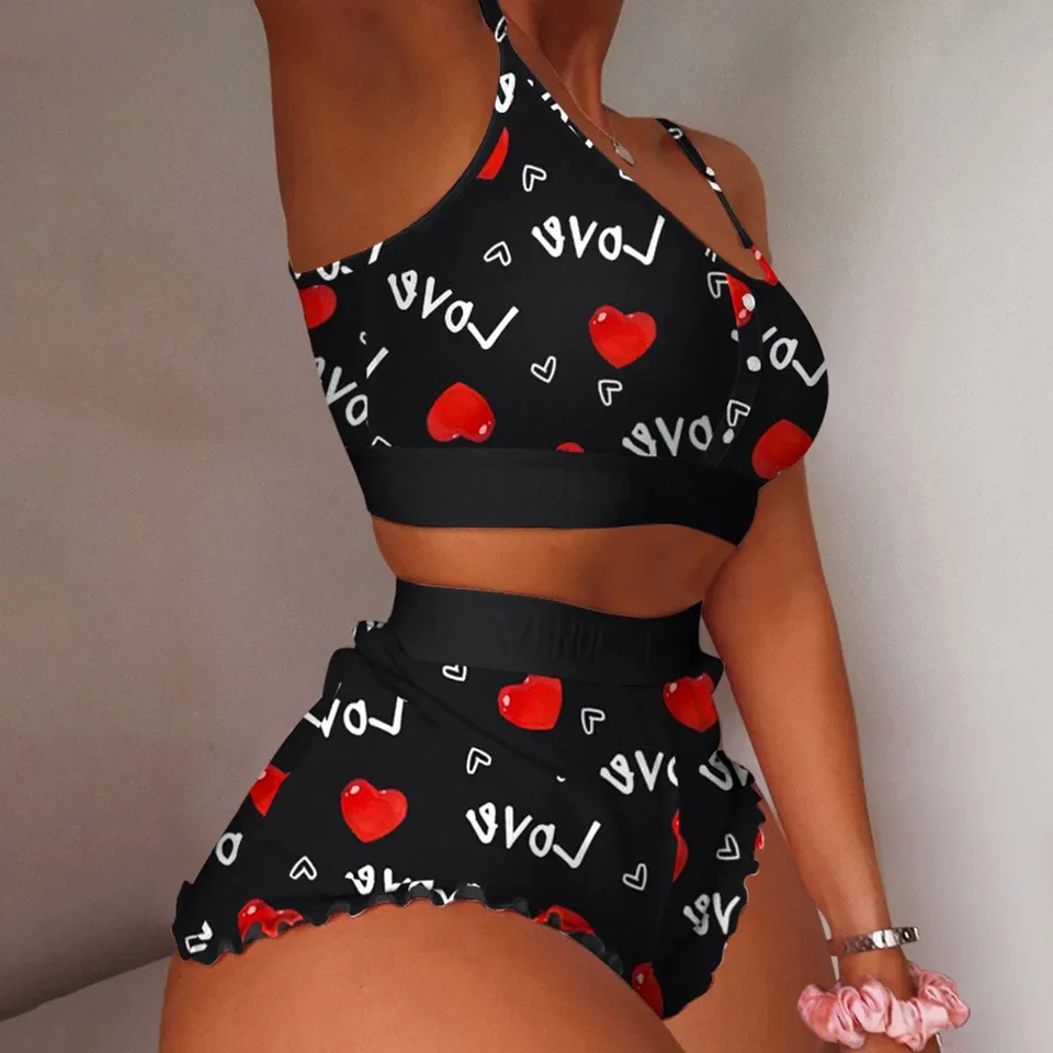 Short Sets For Women Set Lingerie Printing Sexy Sleeveless Pajamas Shorts Women Sleepwear Women Suits спортивный костюм женский