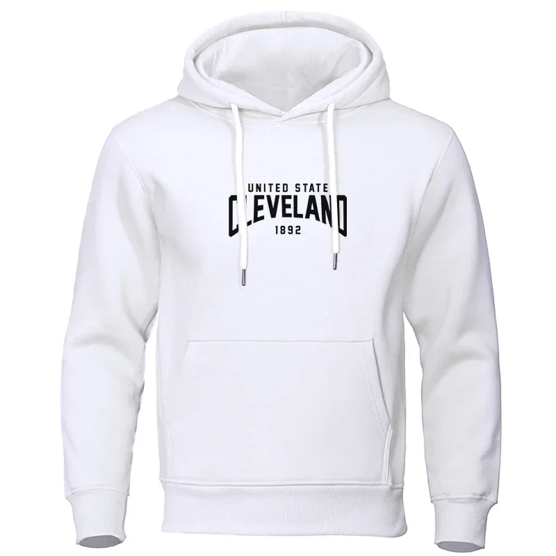 Cleveland Men Hoodie Fashion Letter Print Long Sleeve Hooded Sweatshirt Drawstring Graphic Male Hoody Pullover Top