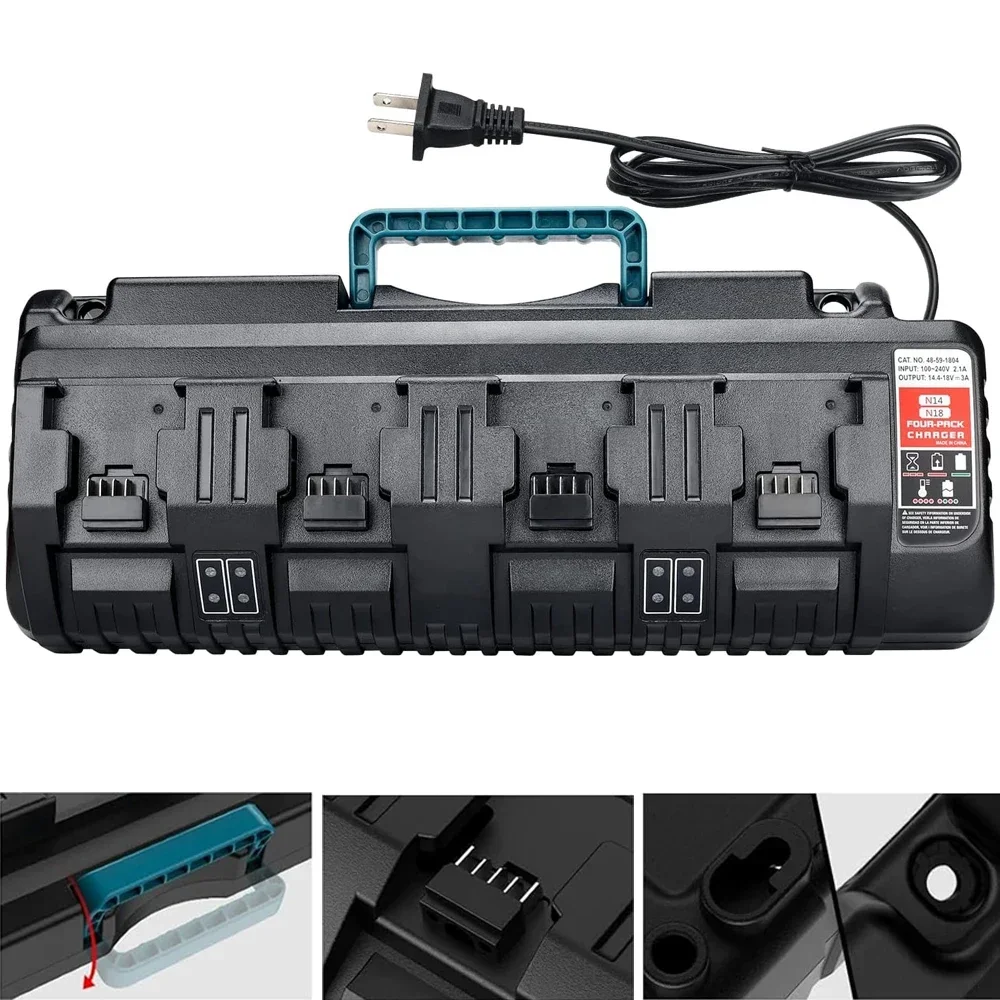 For M18 Battery Charger, 4-Ports Simultaneous Rapid Charger for Milwaukee 18v Li-Ion Battery and Milwaukee Tools Charger