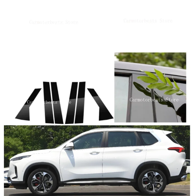 6PCS Glossy Black B C Pillar Posts Sticker Fit For Maxus D60 Max 2021 2022 2023 2026 Window Center Column Cover Trim