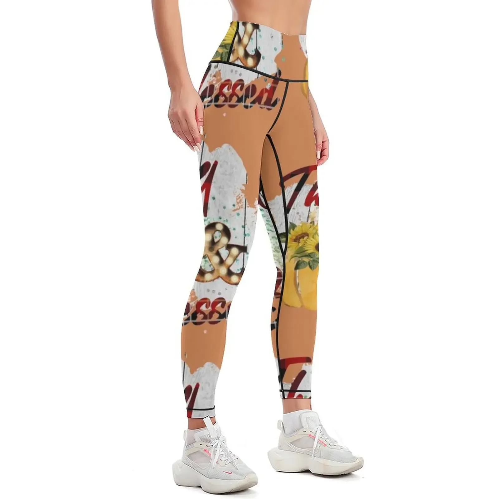 Thankful and Blessed, Fall, Pumpkin and Sunflower Leggings sportswear for gym sports woman gym Women sports Womens Leggings