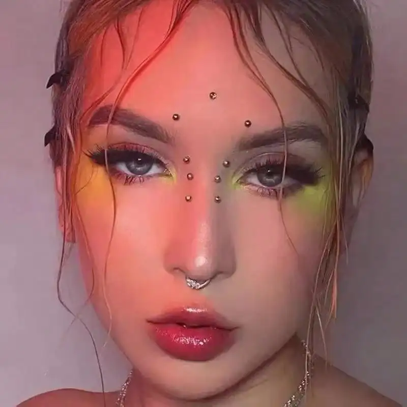 165pcs Sheet Non Piercing Magnetic Effect Self Adhesive Body Jewelry Stickers Waterproof Reusable Silver Metallic Ball Face Decals Fake Nose Stud Eyebrow Lip Stud Ear Ring For Cosplay Costume Makeup Hypoallergenic view 6