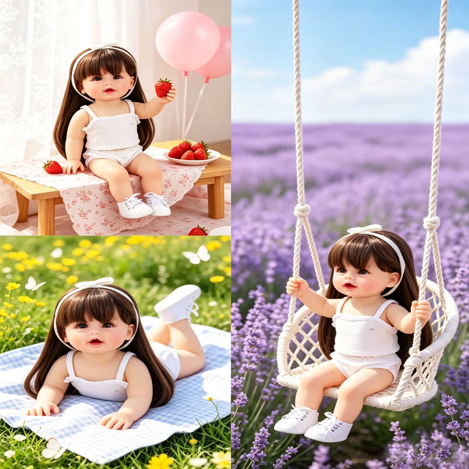 White Ribbed Camisole Underwear Set with Bow Headband & Sneakers for 55cm Reborn Baby Girl Doll Clothes For 22