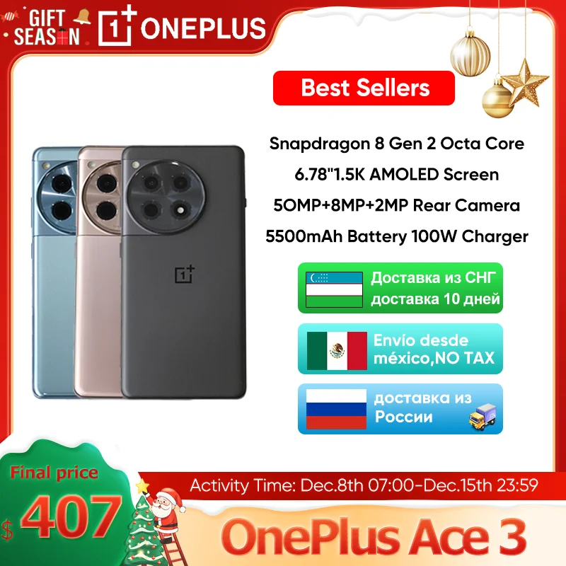 Oneplus ACE 3 5G Global Rom Snapdragon 8 Gen 2 6.78\'\' 1.5K 120Hz AMOLED Display Screen 5500mAh Battery 100W SUPERVOOC Charge