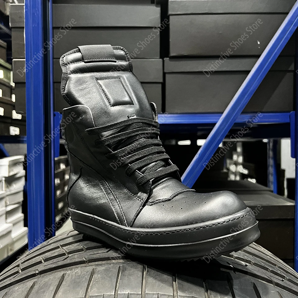 

R-o Classic Sneakers Black Leather High Top Shoes Black Boot Cowhide Men Sneakers Zipper Women Casual Shoes Ro Geobasket Boots