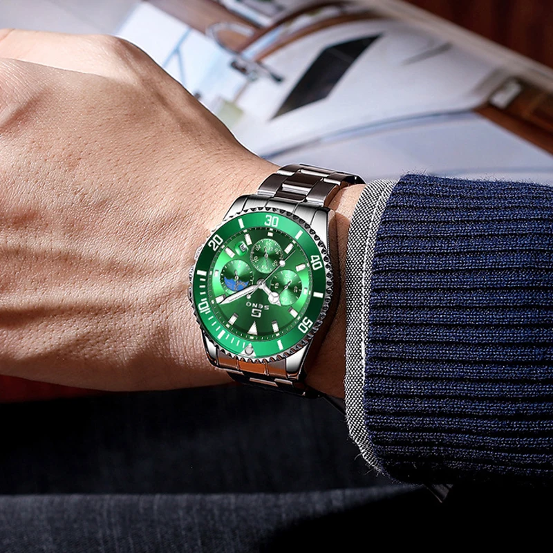 

Мужские спортивные часы, зеленые светящиеся водонепроницаемые часы-призрак, трансграничная внешняя торговля, многофункциональные 6-контактные кварцевые часы