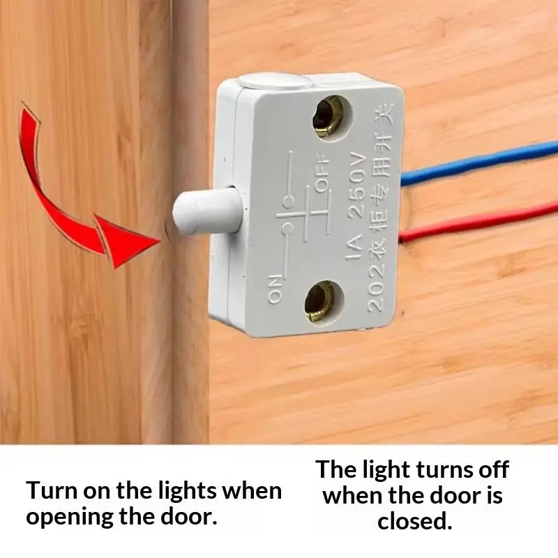 Automatic Reset Cabinet Light Door Control Switch Easy Wiring Wardrobe Closet Lamp Trigger Switch for Home Improvement