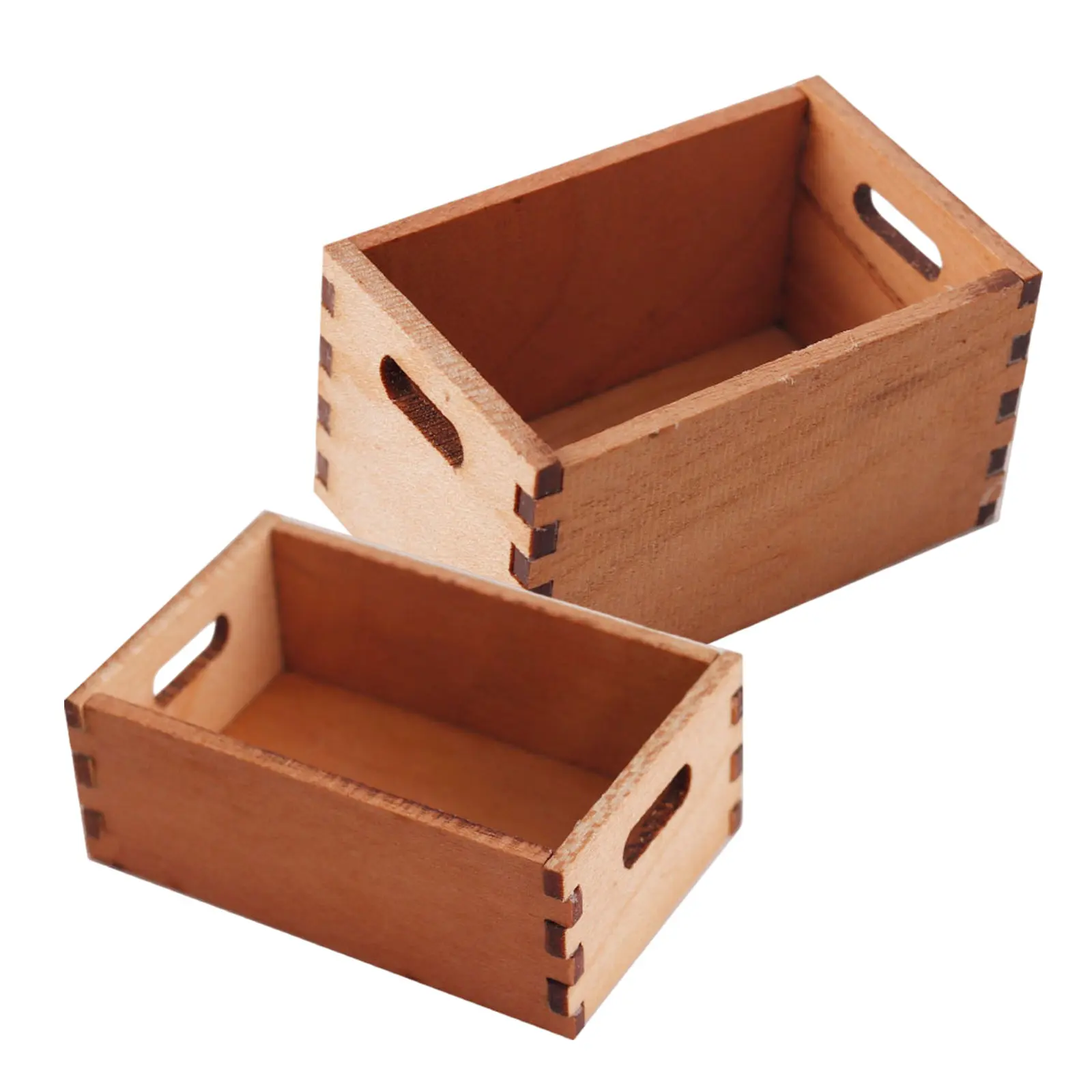 

2Pcs Mini Wooden Crates for Dollhouse 1:12 Scale Handmade Storage Basket Tray for Bakery Produce Miniature Kitchen Accessories
