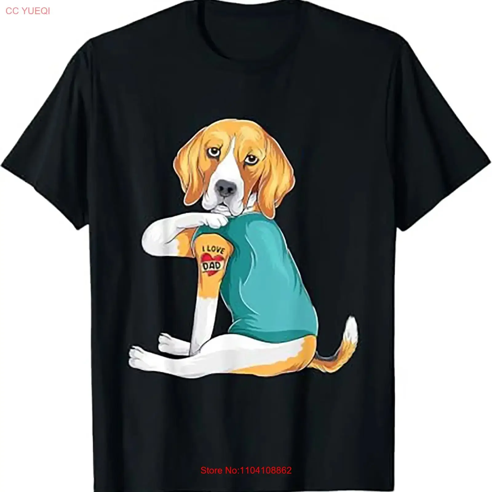 Father's Day gift funny dog Dad Beagle i love tattoo T Shirt vintage Washed Unisex Stretched Soft Slightly Breathable Casual