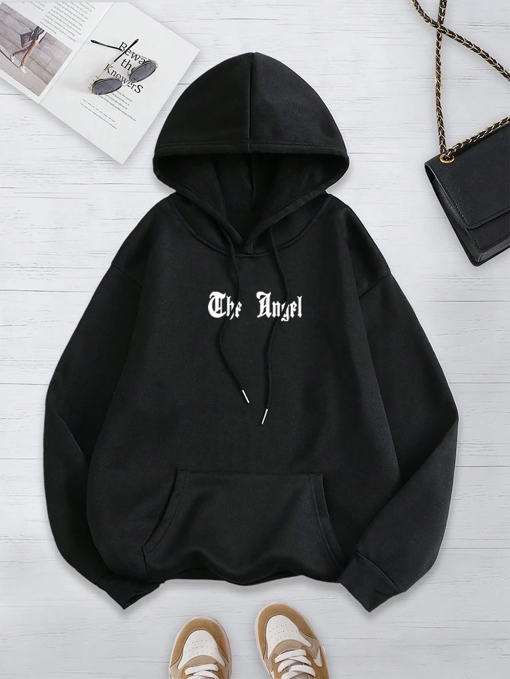 The Angel\'S Wings Printing Clothes Men Women Hip Hop Loose Hoodies Warm Crewneck Hoody Crewneck Pullover Streetwear Couple