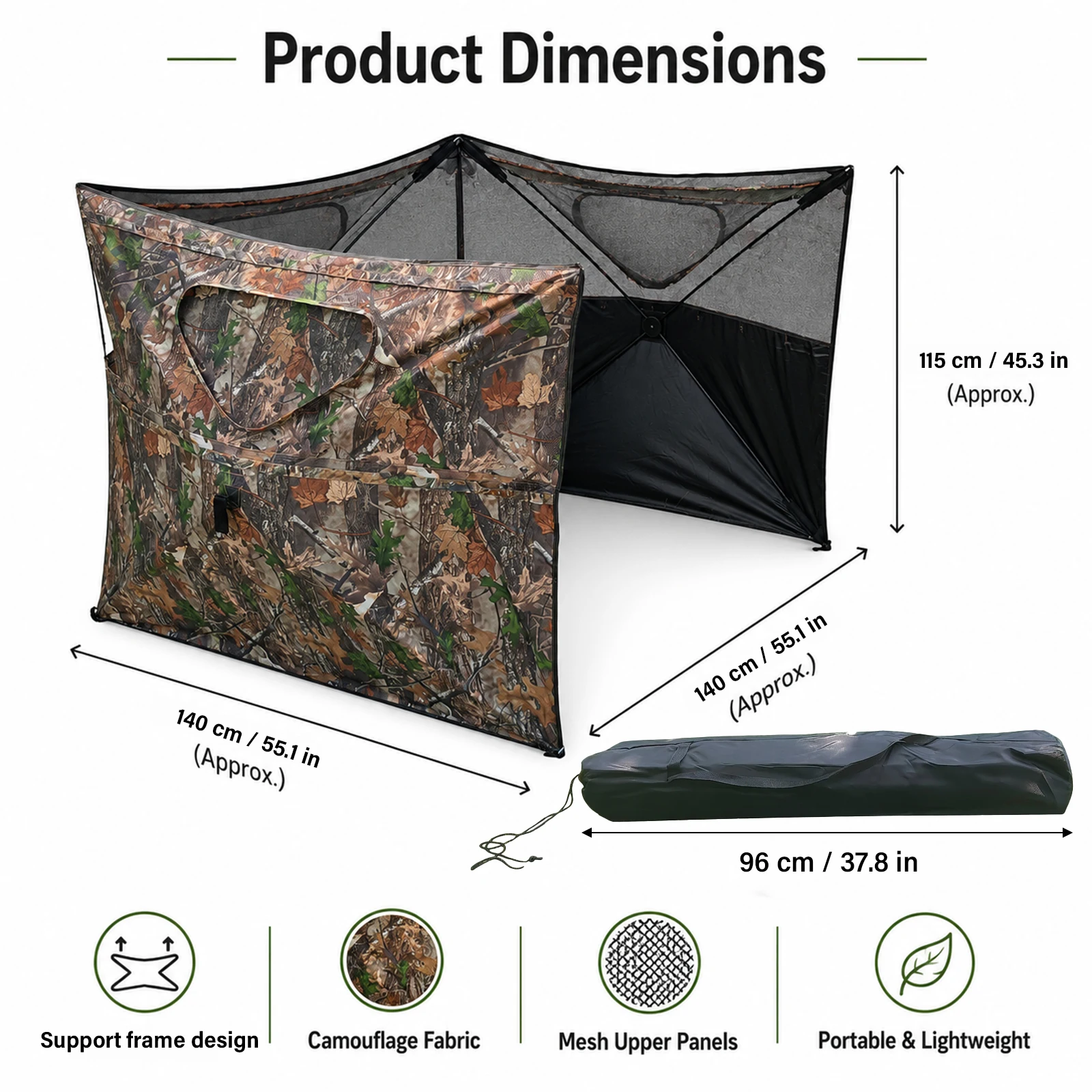See Through Camo Hunting Blind 3 Panel Foldable Mesh One Way View for Turkey Deer Hunting Bird Watching
