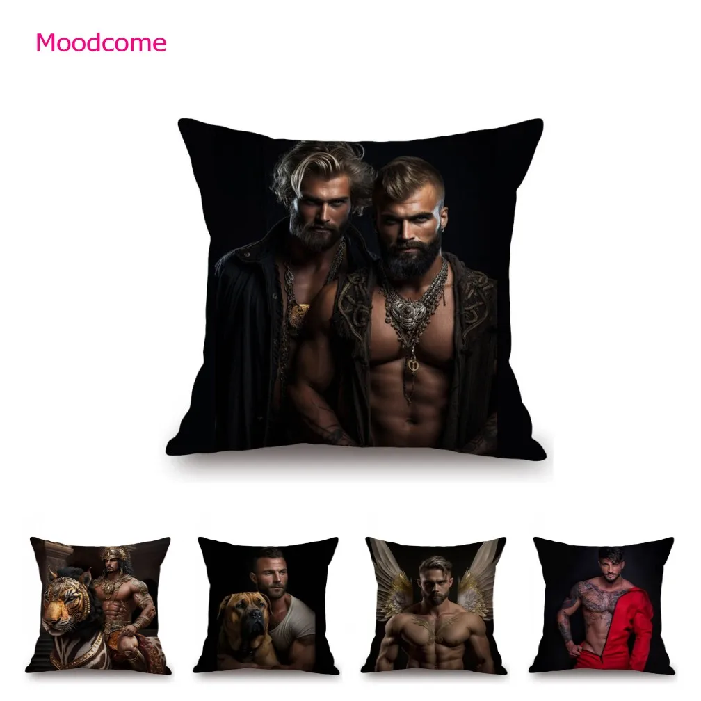 Handsome Sexy Man Muscle Hunk Guy Gym Art Cotton Linen Decorative Sofa Throw Pillow Case Hot Male Angel Chair Seat Cushion Cover