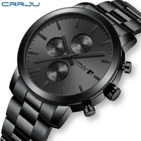 CRRJU-reloj analógico de cuarzo para hombre, cronógrafo de acero inoxidable, de lujo, resistente al agua, para negocios