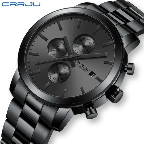 CRRJU-reloj analógico de cuarzo para hombre, cronógrafo de acero inoxidable, de lujo, resistente al agua, para negocios