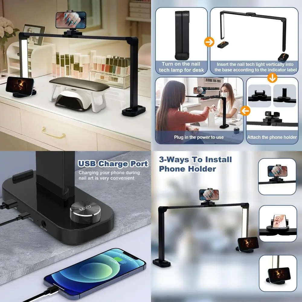 

Настольная лампа шириной 33,5 дюйма для маникюра и косметологических процедур - без бликов, черная