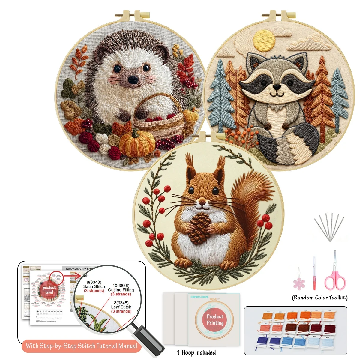 3-teiliges DIY-Stickmaterial-Set für Anfänger, inklusive Nadeln, Fäden, Stick-Starter-Kit, Kreuzstich-Kunst als Geschenk – Detail 3