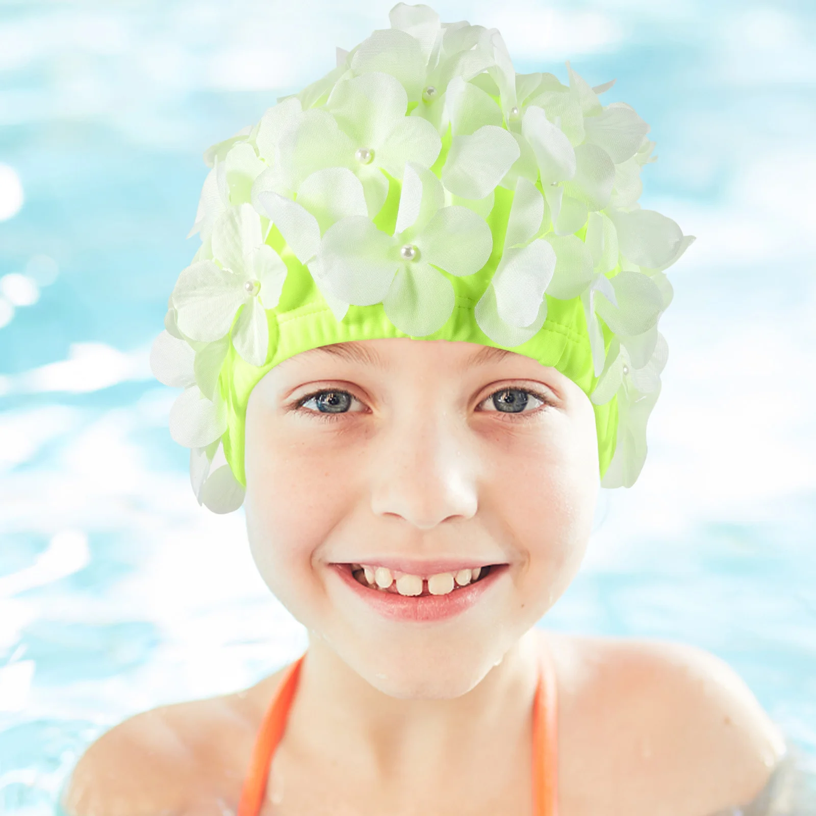 Damen-Badekappe mit Blumenmuster, langlebig, praktisch, für langes und kurzes Haar, zum Schutz, Badekappe, Schwimmkappe für Damen