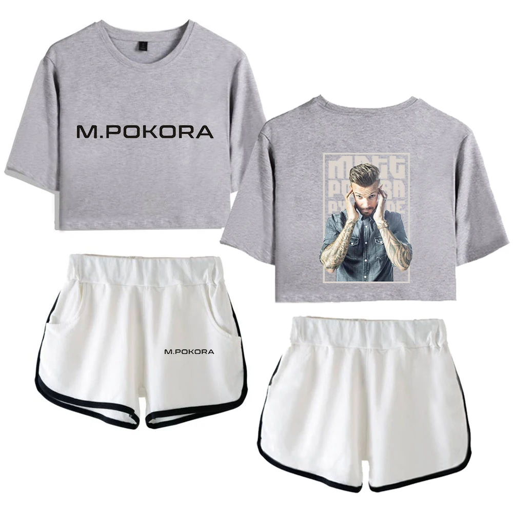 Cartoon Cute M. Pokora Matt Pokora Print Short Sleeve Cool Sexy Shorts+lovely T-shirts Dew navel Pretty Girl suits Two Piece Set