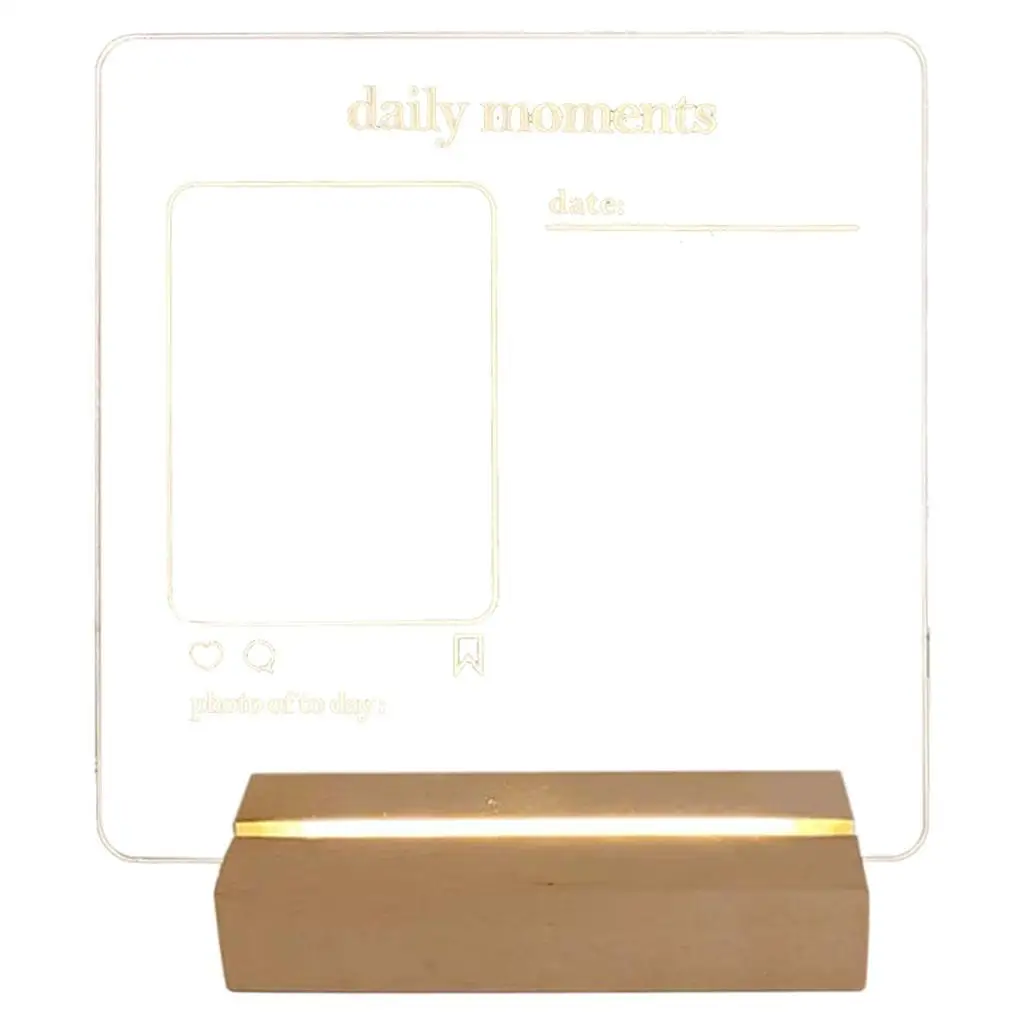 Small Acrylic Desk Board with LED Illumination Erasable Memo Tablet for Notes and Picture Display