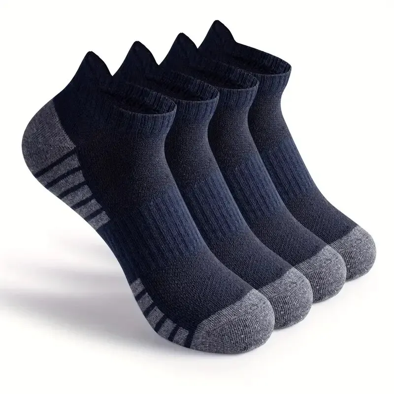 4 Pairs Men\'s Casual Breathable Moisture Wicking Athletic Invisible Socks Cap High Quality Sports Collar Sole Striped Socks