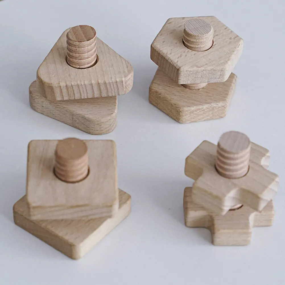 

Набор из 4 комплектов: Деревянный развивающий игровой набор для раннего обучения с геометрическими фигурами, гайками и винтами для развития интеллекта и когнитивных навыков