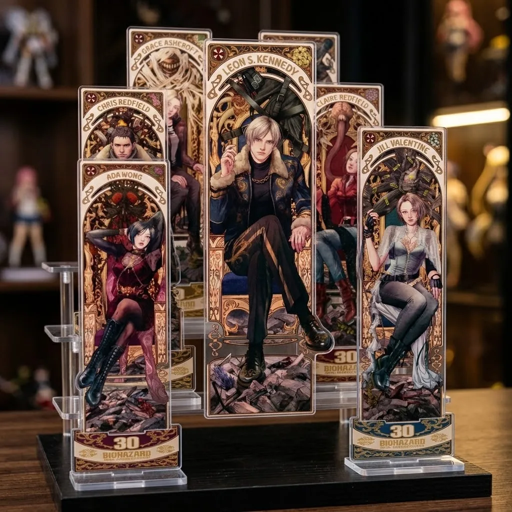 Resident Evil RE Jill Valentine Chris Redfield Leon Kennedy 15cm Acrylic Stand Keychain Anime Desk Decor Fans Gift Set Kit Pack