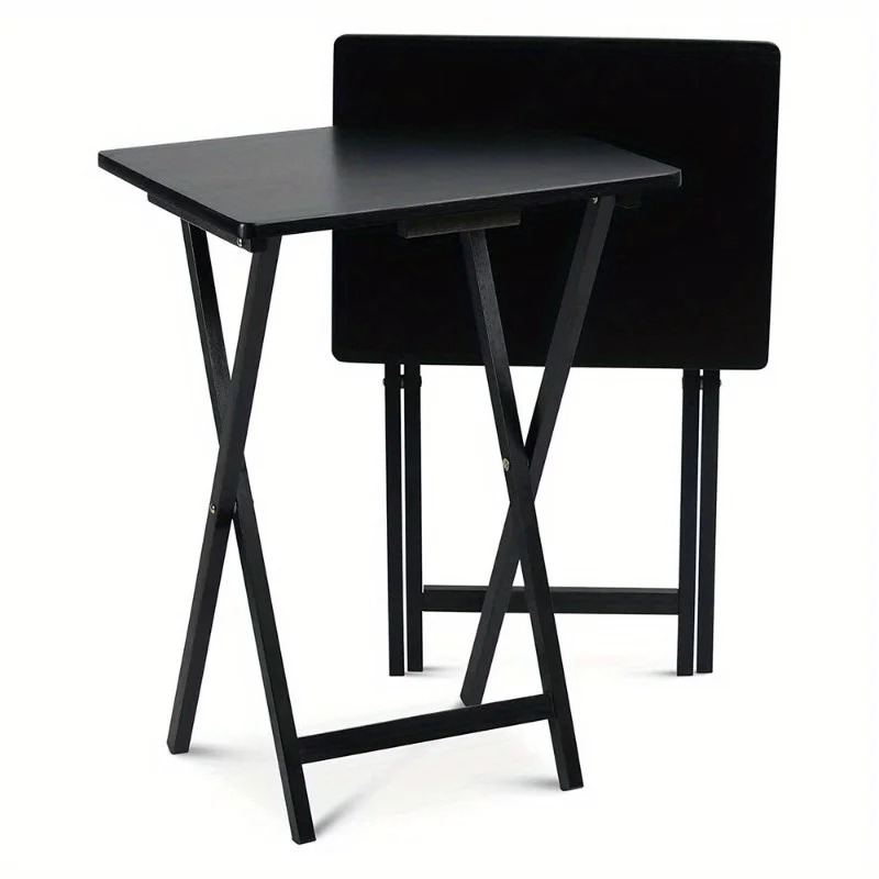 

Wood Folding TV Tray Tables with Compact Storage Rack, Black, 2 Piece Set