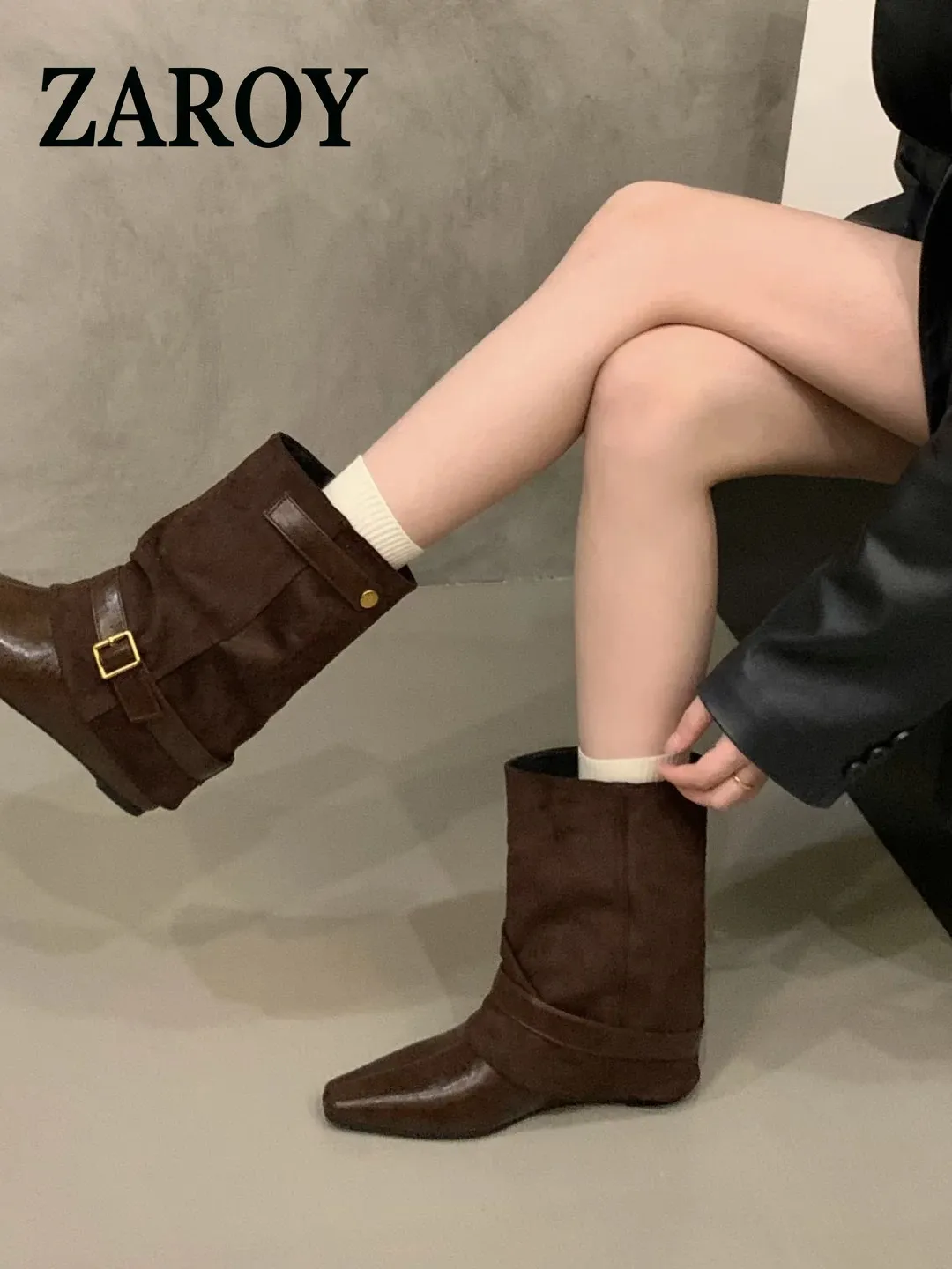 【Outlet Clearance】Pointed-toe trouser boots, brown ankle boots, women's boots 2026, slimming Western cowboy boots