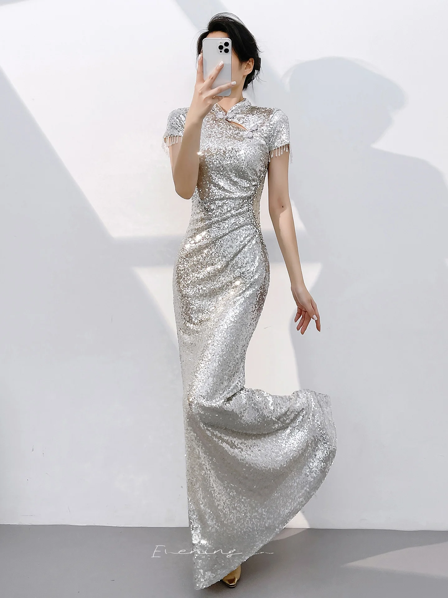 

Ele Chinese Sle Long Evening Gown Women's Fi Tail Host Sparkling Dr Luxury mat Faionable mid Waist Zipper