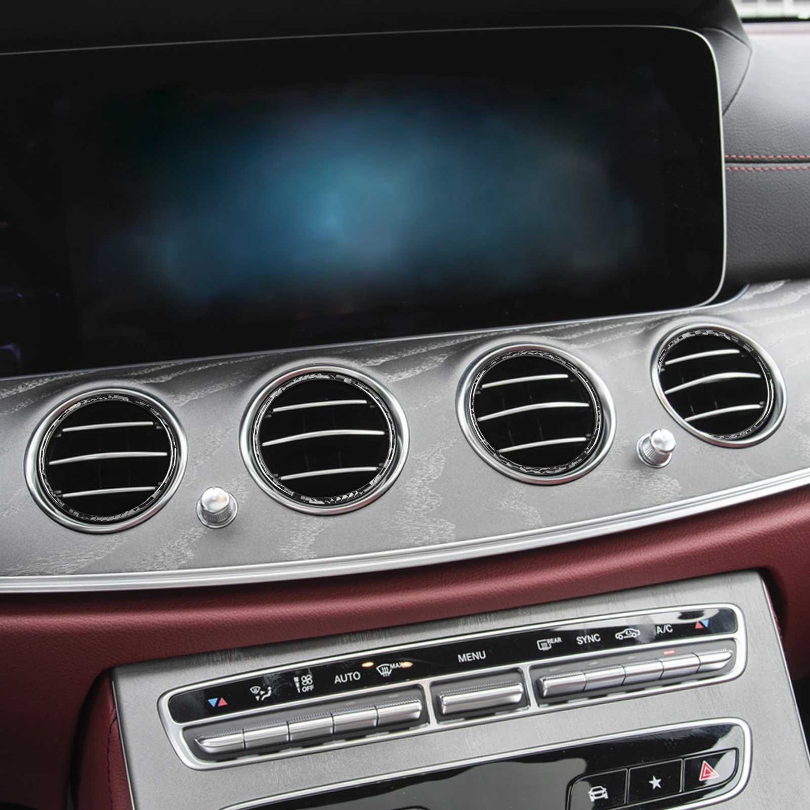 

For Mercedes-Benz E-Class W213 2016-2022 Carbon Fiber Center Dashboard Air Outlet Vent Frame Trim Cover Car Accessories Sticker