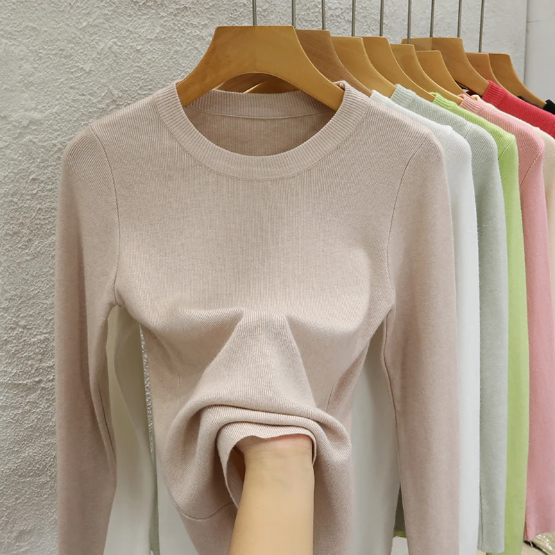 O-neck Knitted Bottom Shirt for Women 2023 Autumn Winter New Long Sleeve T-shirt Pullover Fashion Slim Stretch Thin Sweater