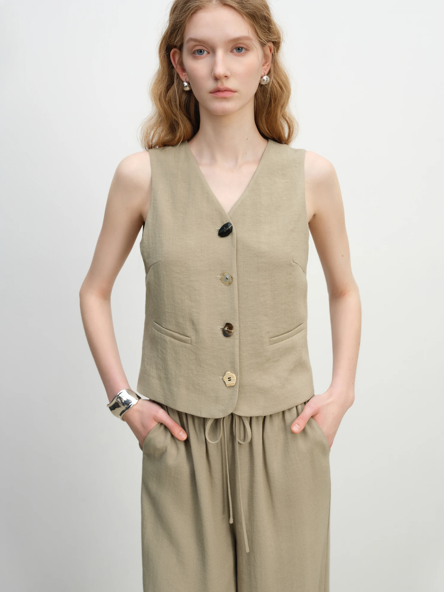 Ziqiao estilo antigo dinheiro colete calças de perna larga conjunto feminino 2025 verão novo temperamento high-end roupas de duas peças 25zq92278 + 25zq92272