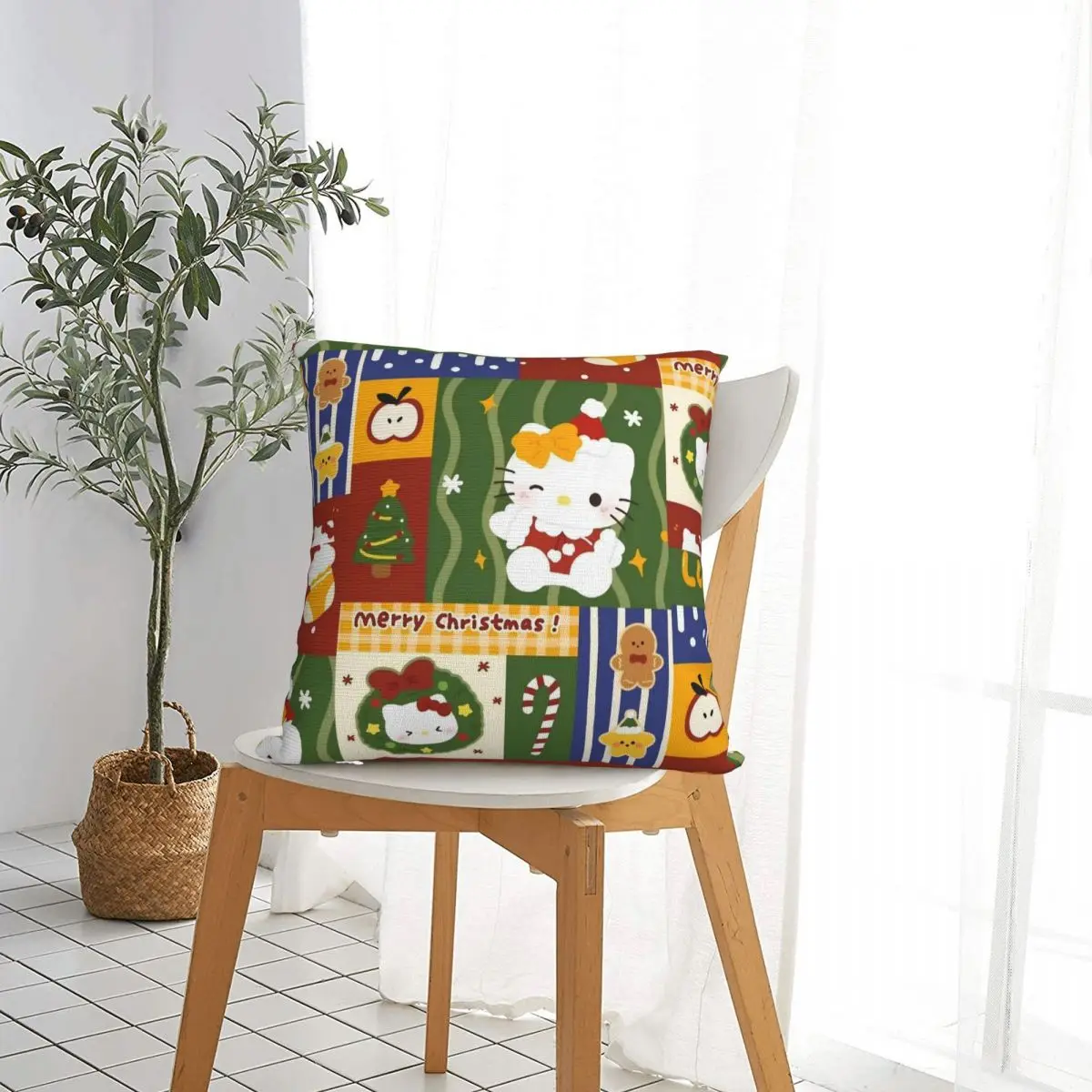 مرحبا كيتي عيد الميلاد رمي غطاء وسادة وسادة الزخرفية الجدة وسادة يغطي