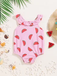 Summer Baby Girls Beach Swimming Holiday Leisure Comfort Cute Sweet Watermelon Print Halter One-piece Triangle Swimsuit