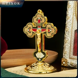 Catholic Jesus Cross Car Ornament Religious Gift Church Souvenir Personal Prayer Metal Cross Family Desktop Ornament
